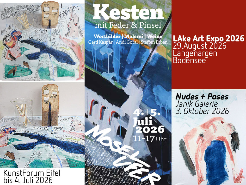 Die Collage zeigt die aktuellen Ausstellungen von Andi Goral