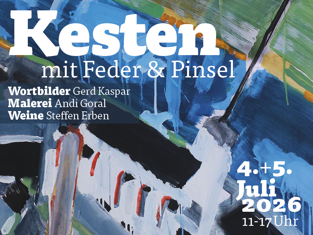 Kesten mit Feder und Pinsel im Rahmen von Kunst am Fluss